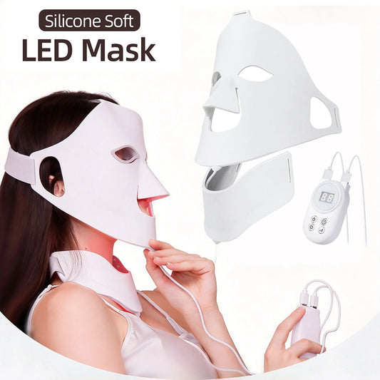3D Flexible Silicone LED Facial Mask 7 Color Photon Light Face & Neck Beauty Mask Wireless Red Infrared Skin Repair SPA Mask