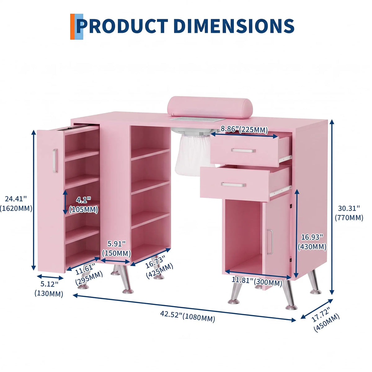 HiMISS Nail Technician Manicure Table With Dust Collector And Storage