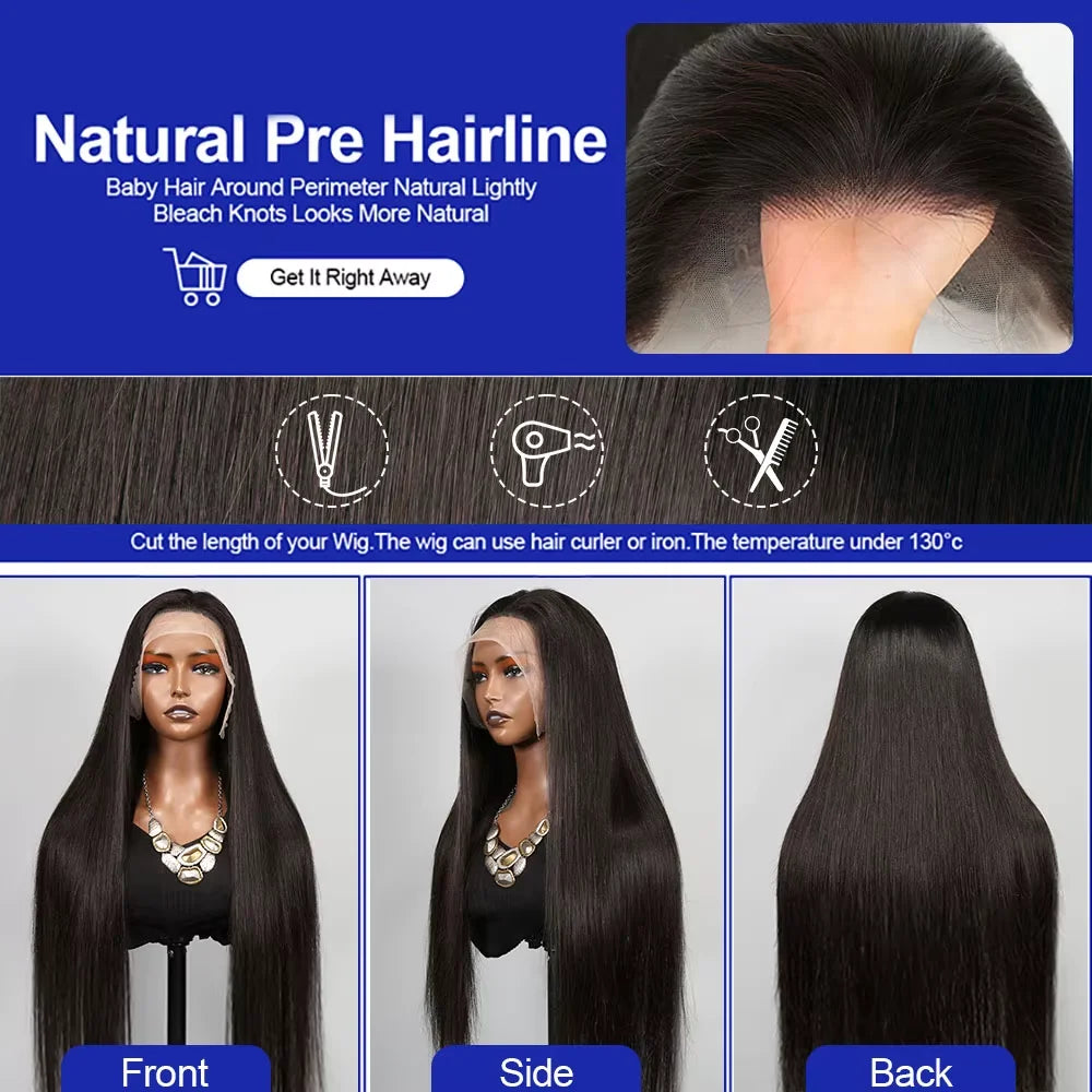 40 Inch Wig Bone Straight Human Hair Wigs 13x6 Hd Lace Wig 13x4 Human Hair 200 Density Transparent Lace Frontal Wig For Women