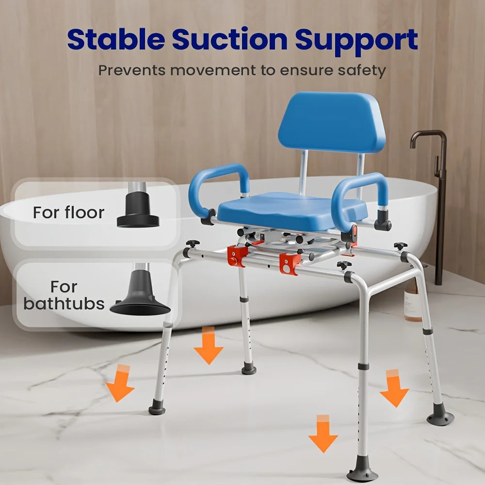 Swivel Sliding Shower Transfer Bench Adjustable Height With Safety Belt