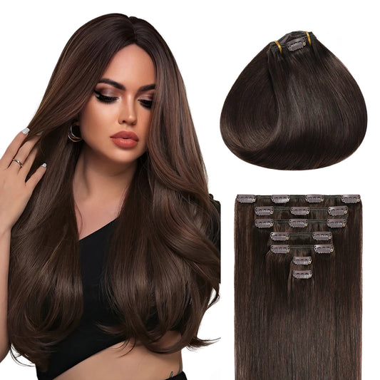 Dark Brown 2# Real Human HairClip-in Human Hair Extensions 7Pcs Straight Remy 70-80g Hair Quick And Easy Hair Length And Volume