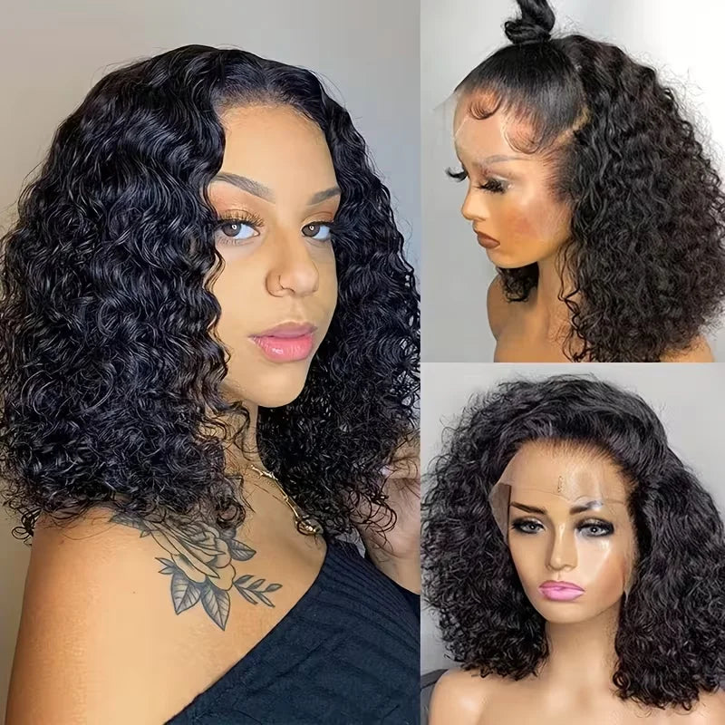 Deep Wave 4x4 5x5 Short Bob Wigs Human Hair Natural Color Brazilian Water Wave Curly 13x4 13x6 Hd Lace Front Wigs Pre Plucked