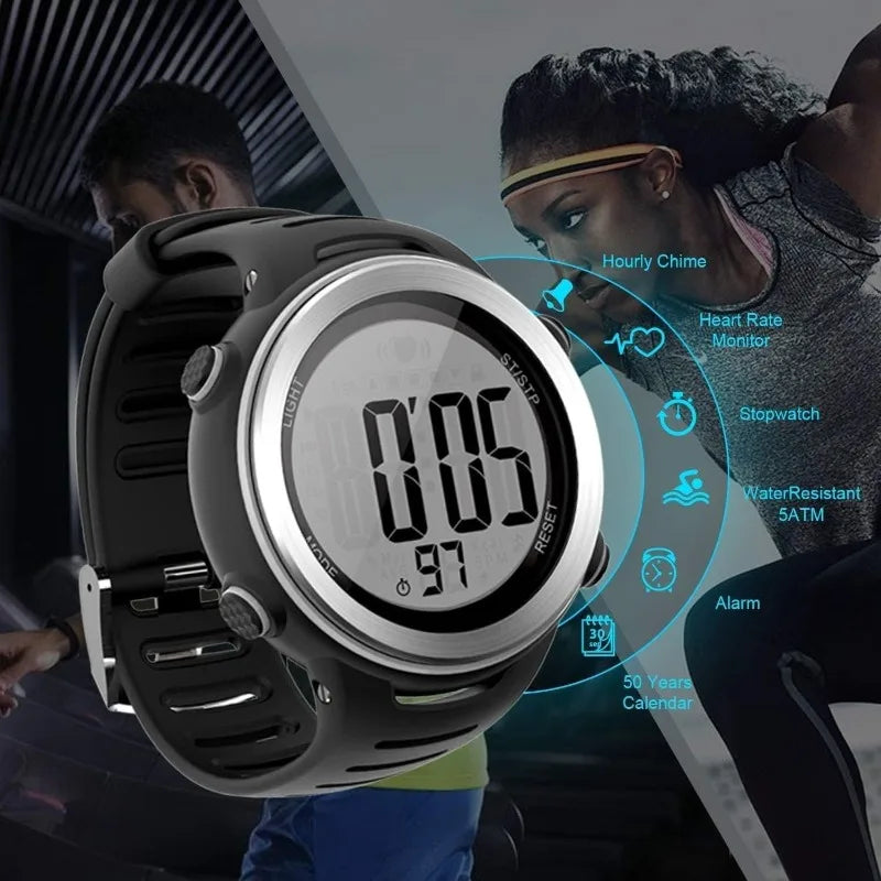 Heart Rate Monitor and Chest Strap, Exercise Heart Rate Monitor, Sports Watch with HRM, Waterproof, Stopwatch, Hourly Chime
