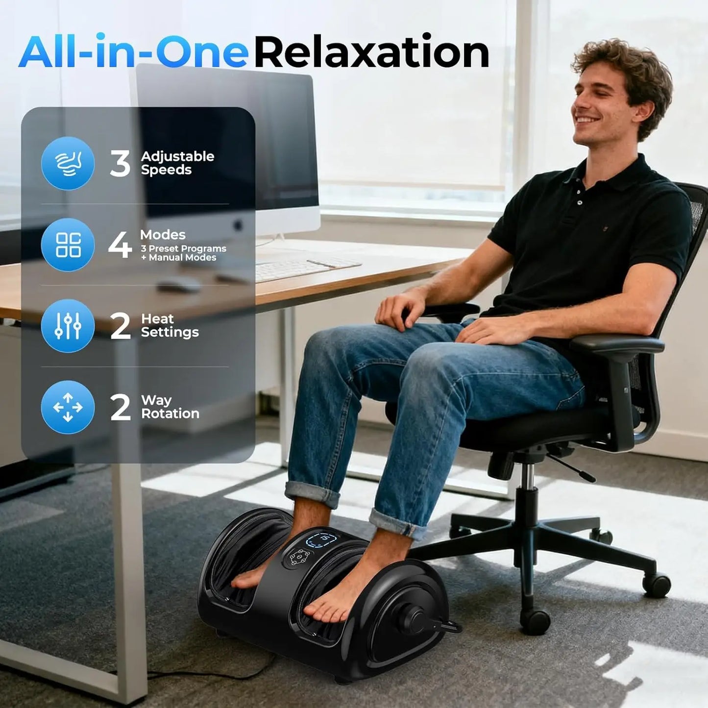 Foot and Calf Massager with Heat Shiatsu Airbag Massage Machine 3 Speed Adjustable Intensity for Home Spa Foot Relax Waterproof
