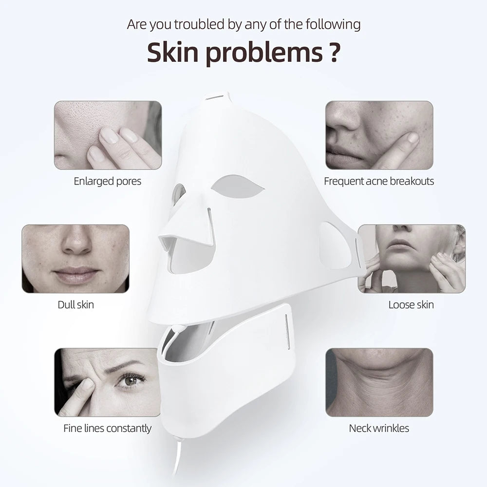 3D Flexible Silicone LED Facial Mask 7 Color Photon Light Face & Neck Beauty Mask Wireless Red Infrared Skin Repair SPA Mask