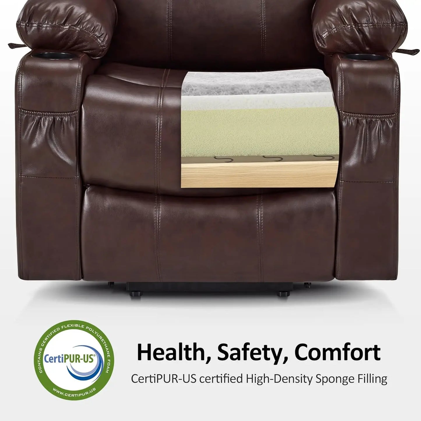 Electric Power Lift Recliner Massage Heat 3 Positions 2 Pockets Cup Holder USB Faux Leather Medium, Custom