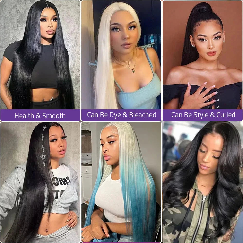 13X6 HD Lace Frontal Wig Bone Straight Human Hair 360 Full Lace 40 Inch Wig 220 Density Brazilian Hair Wig Can Be Dyed Any Color