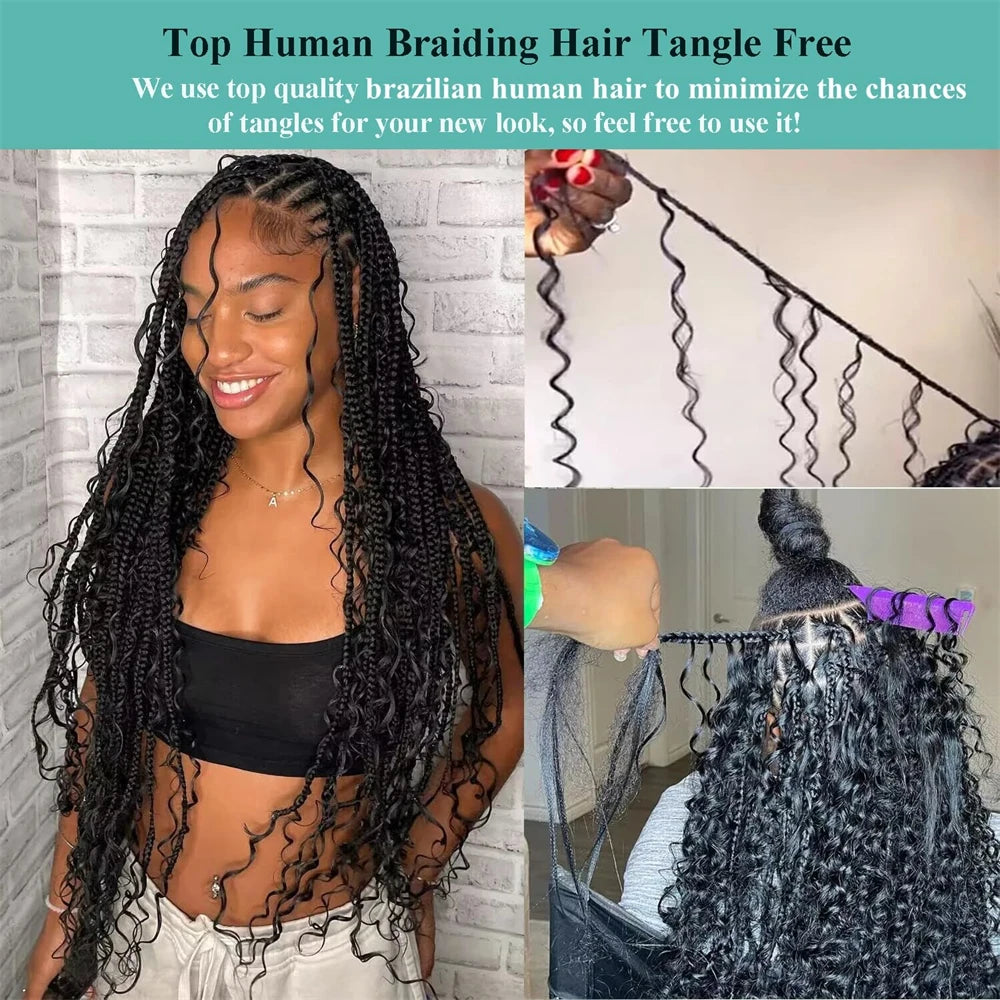 Bulk Human Hair for Boho Knotless Braids Curly Hair Extension Deep Wave Boho Human Hair Natural Color Wet And Wavy Braiding Hair