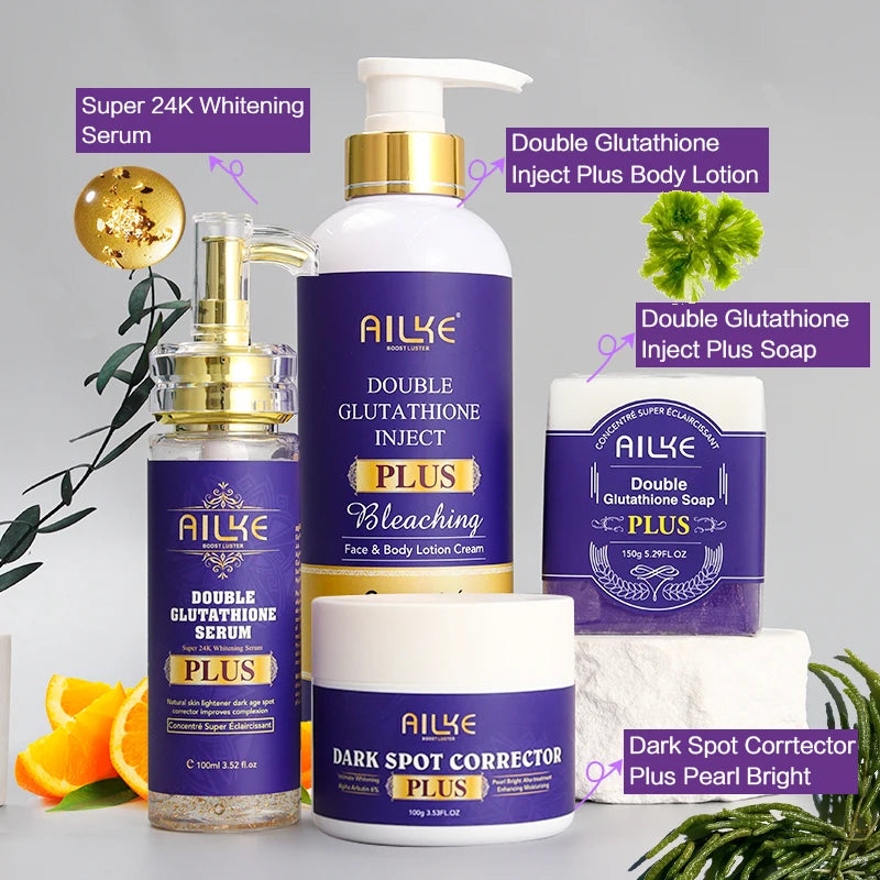 AILKE Whitening Lotion and Serum, Reduce Black Spots, Sun Spots, Melasma, Hyperpigmentation, Lighten Skin With Glutathione