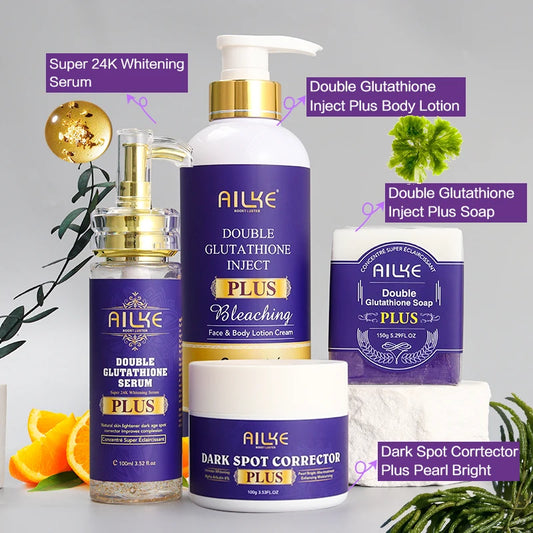 AILKE Whitening Lotion and Serum, Reduce Black Spots, Sun Spots, Melasma, Hyperpigmentation, Lighten Skin With Glutathione