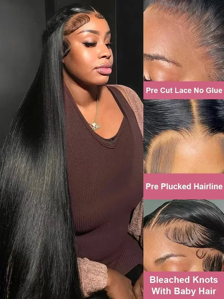 40 46 Inch Bone Straight Lace Frontal Wig 13x4hd Human Hair Wigs 13x6 Hd 200% Density Long Straight Transparent Lace Frontal Wig