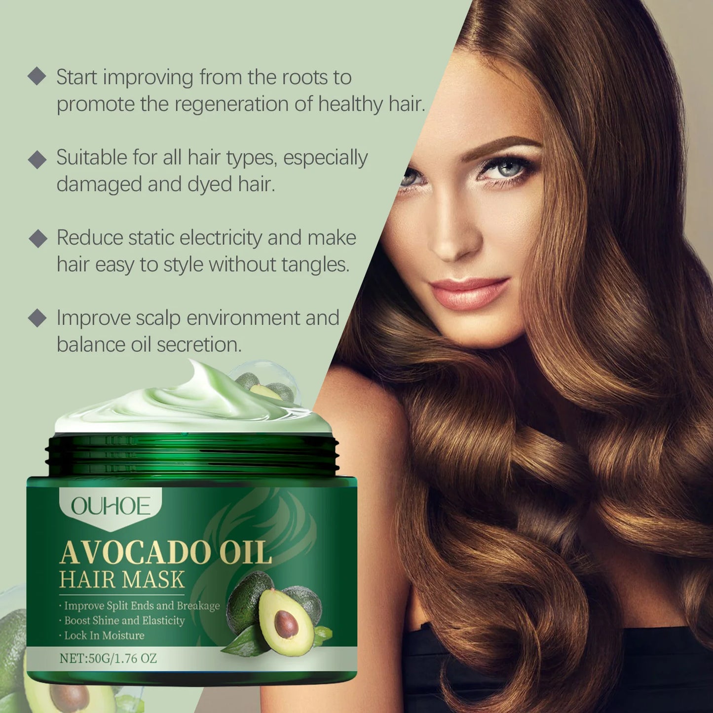 OUHOE Avocado Oil Hair Mask Moisturizing Hydrating Nourishes Dry Frizzy Hair Smooth Shiny Treatment Natural Hair Care All Hair