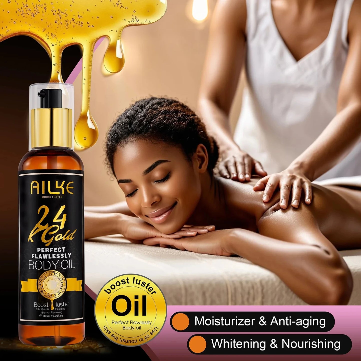 AILKE 24k Gold Whitening Range For All Skin Types, Remove Dark Spots, Wrinkles, Hyperpigmentation, Moisturizing, Hydration