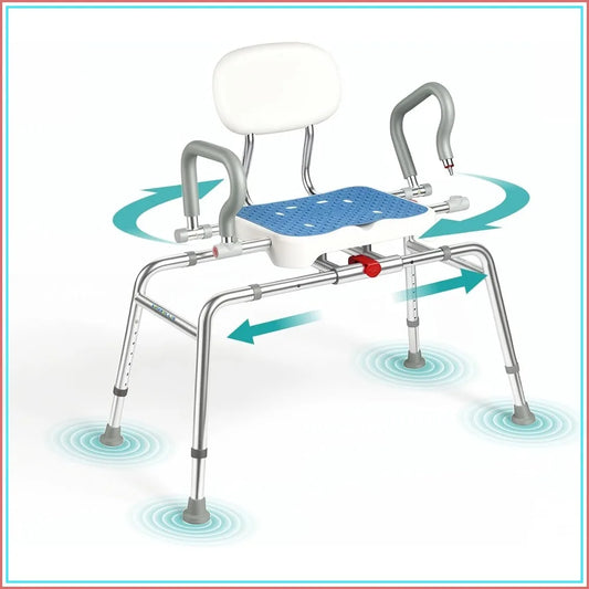 Sliding Bathtub Transfer Shower Chair With Swivel Seat and Silicone Mat
