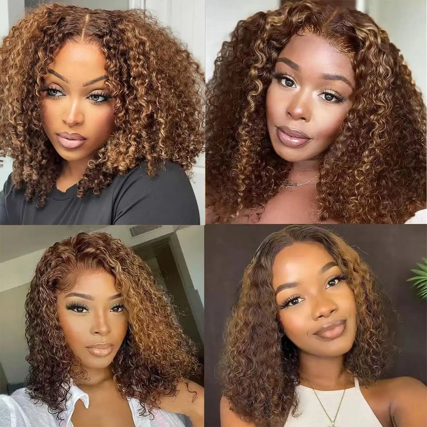 Highlight Ombre Curly Short Bob 13x4 HD Lace Front Honey Blonde 4/27 Deep Wave Bob Wig Human Hair Pre-cut Glueless 5x5 Lace Wigs