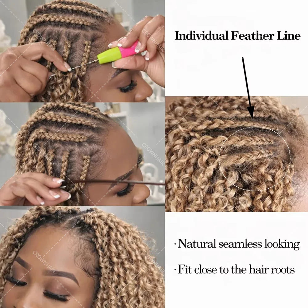 #27 Honey Blonde Feather Crochet Human Hair Knotless Deep Wave Extensions Lightweight Pre Separated Crochet Hair For Braiding