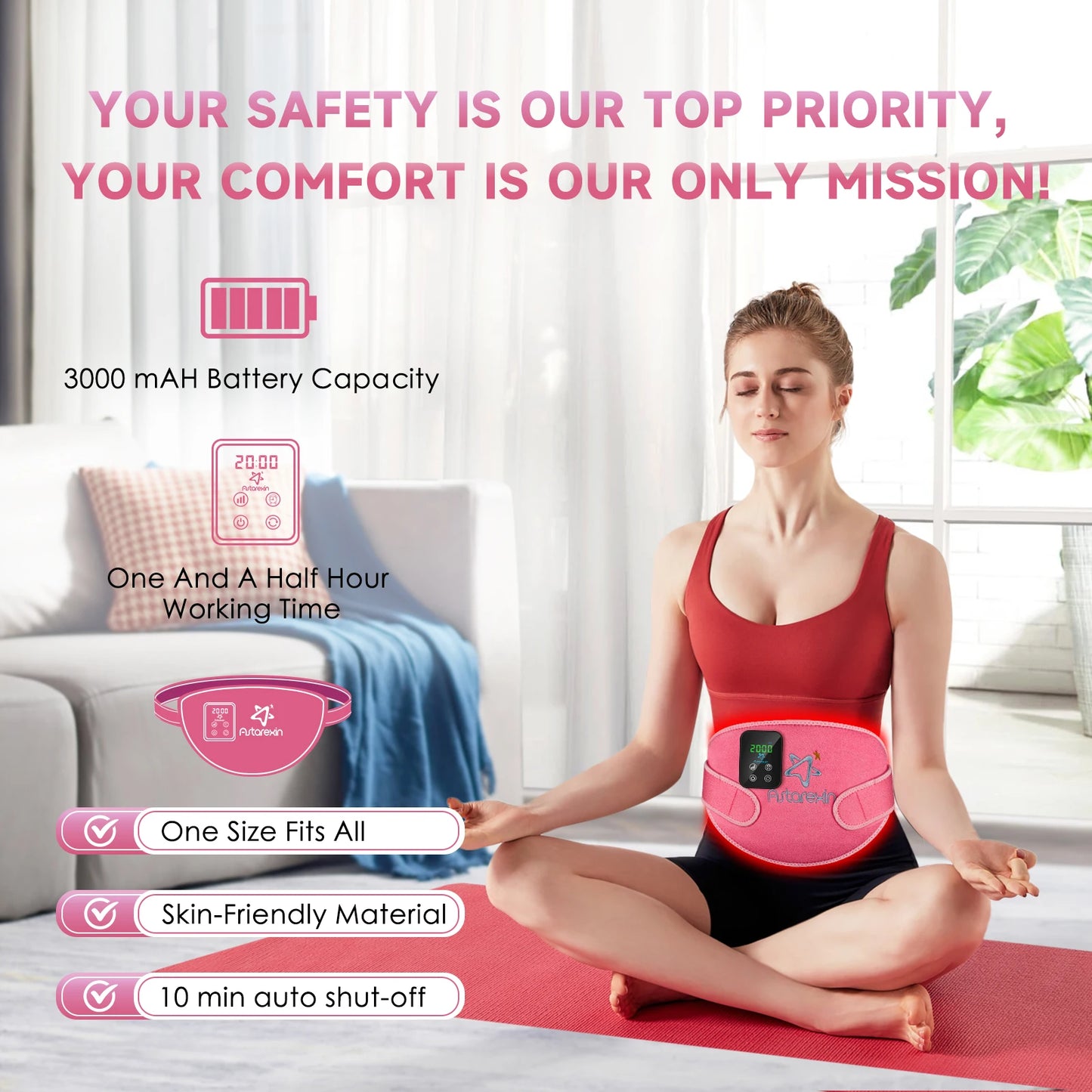 Astarexin Red Light Infared Therapy Warm Palace Belt Menstrual Heating Pad Waist Abdominal Period Uterus Massage Mat Pain Relief