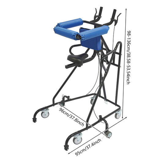 Adjustable Height Standing Aid Walker Upright Walker Backrest Support Frame Gait Trainer with 8 wheels for Elderly Stroke Rehab