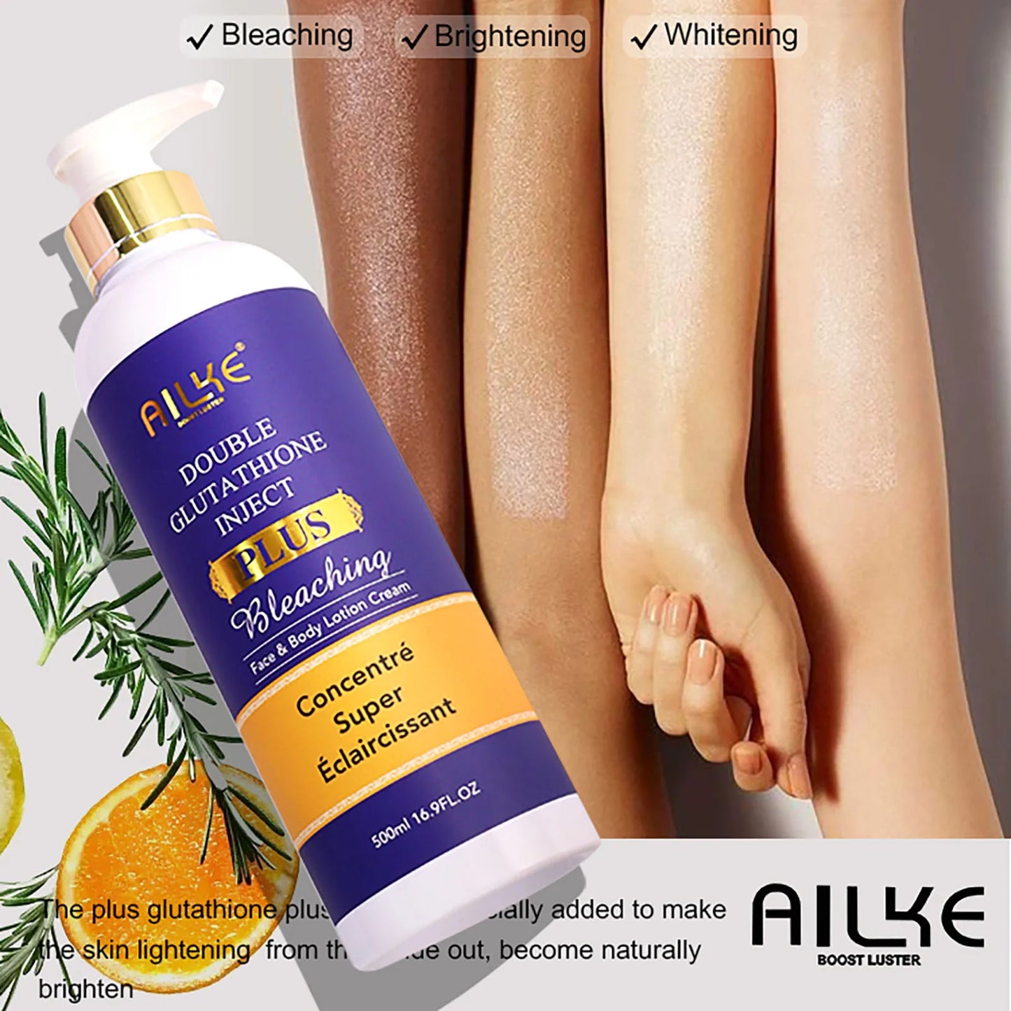 AILKE Whitening Lotion and Serum, Reduce Black Spots, Sun Spots, Melasma, Hyperpigmentation, Lighten Skin With Glutathione