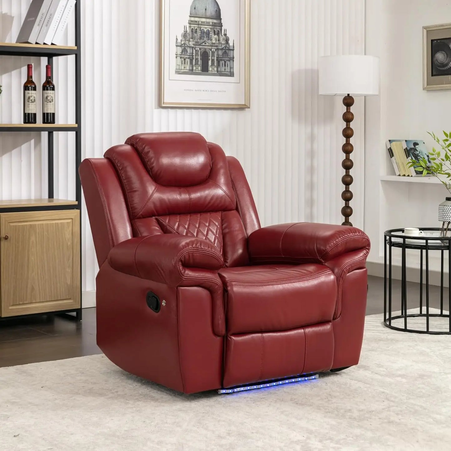 270 Degree Swivel PU Leather Power Recliner Individual Seat Home Theater Recliner with Comforable Backrest, Tray, Customized