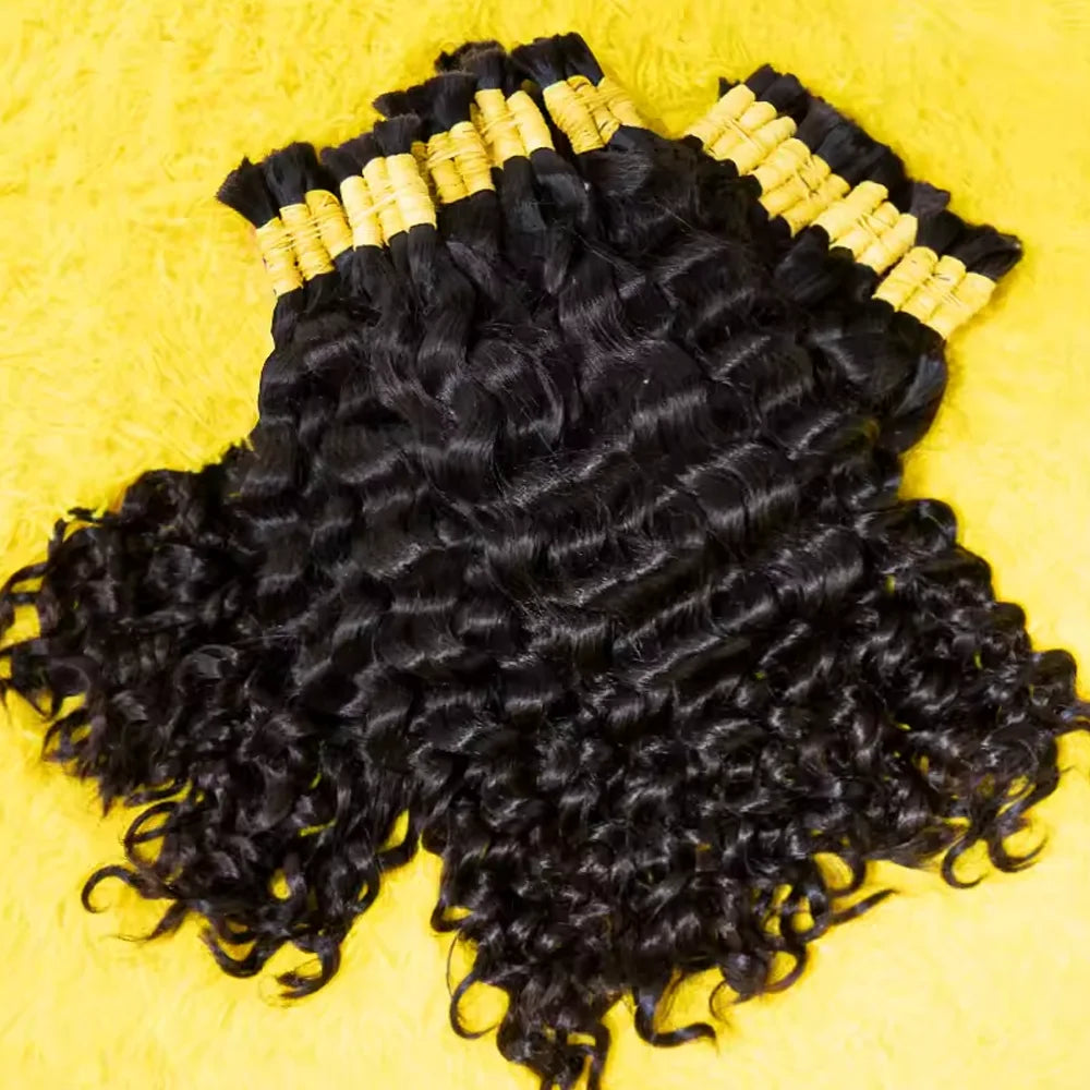 Boho Braids Human Hair Boho Hair for Braiding Knotless Deep Wave Human Hair Bulk Hair for Braiding For Women Choice