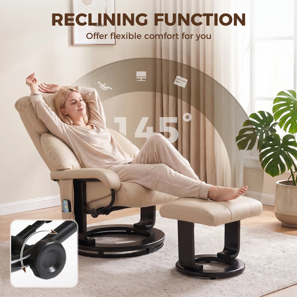 HOMCOM Massage Recliner Chair With Ottoman Vibration And Remote Control