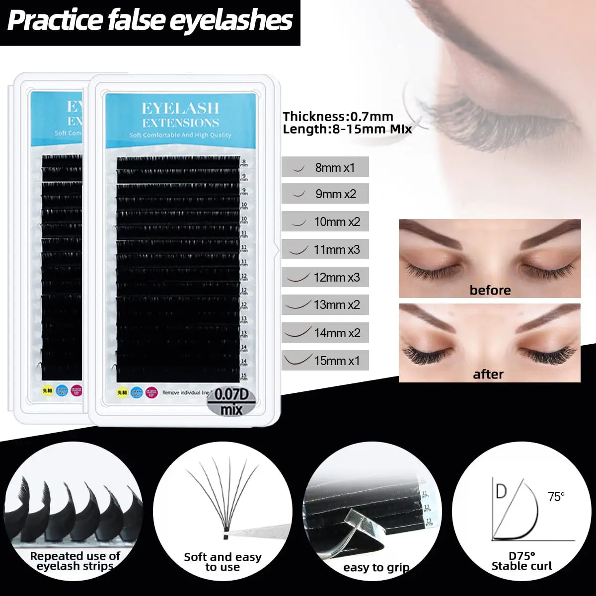 Professional Eyelash Extension Kit with Mannequin Head, USB Fan, Shampoo, Glue & Practice Strips for Beginners