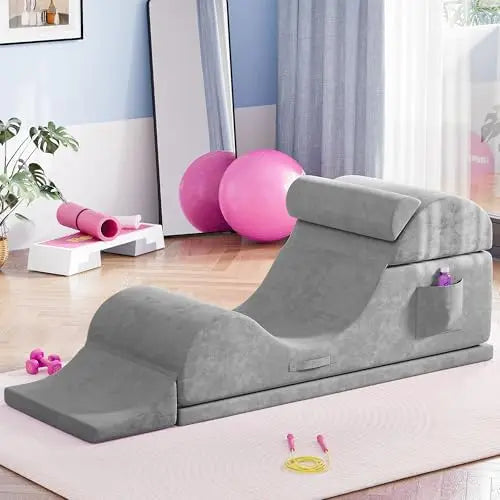 Convertible Yoga Chair for Adults, Ergonomic Foam Lounge with Lumbar Pillow, Washable Cover, Side Pocket, No Assembly