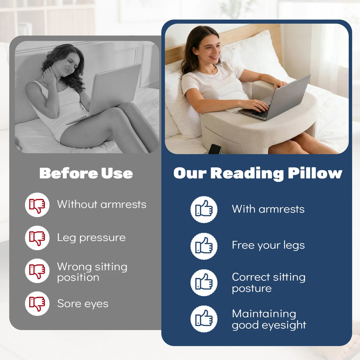 JHK Curved Reading Pillow With Memory Foam And Washable Cover