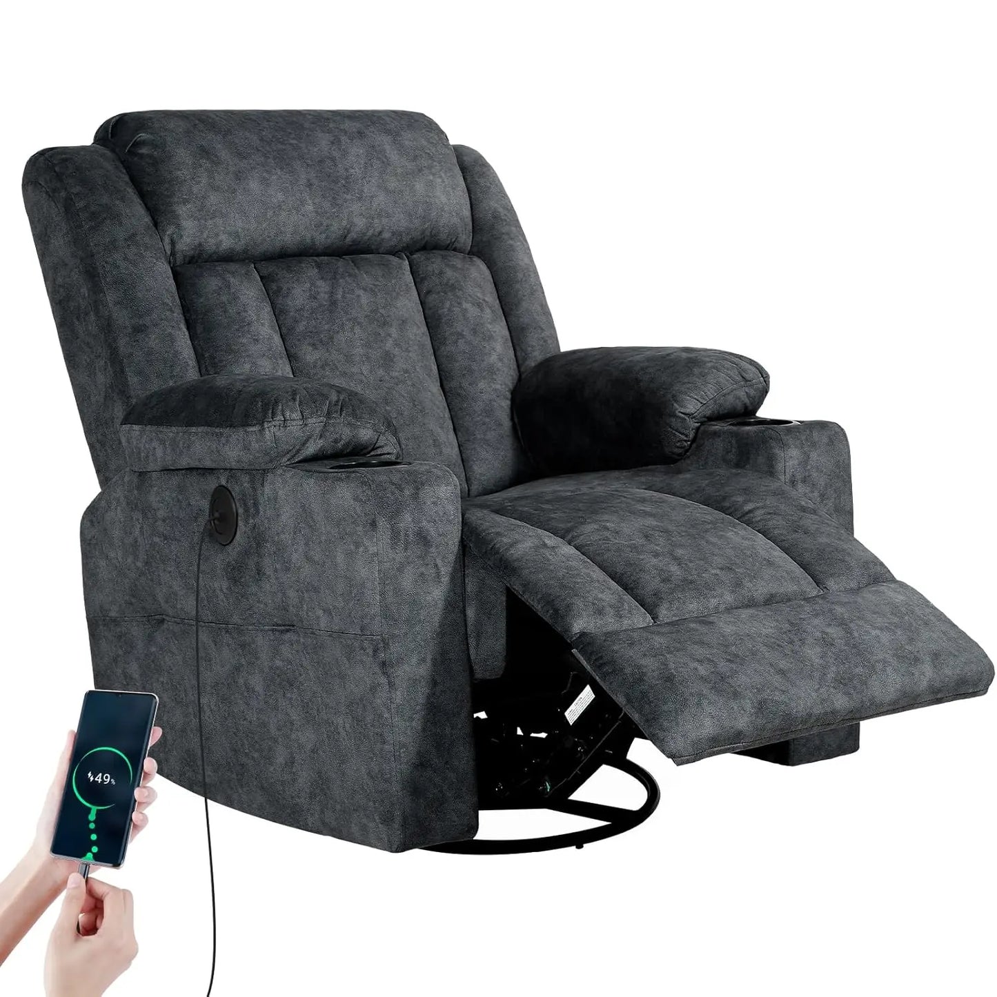 360° Swivel Rocking Recliner Chair with Massage, Heat, USB & Type-C Ports, Comfortable Lounge Seat, Customized