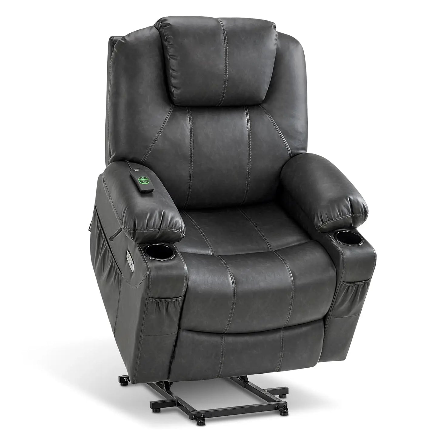 Electric Power Lift Recliner Massage Heat 3 Positions 2 Pockets Cup Holder USB Faux Leather Medium, Custom