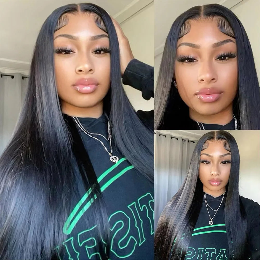 13X6 HD Lace Frontal Wig Bone Straight Human Hair 360 Full Lace 40 Inch Wig 220 Density Brazilian Hair Wig Can Be Dyed Any Color