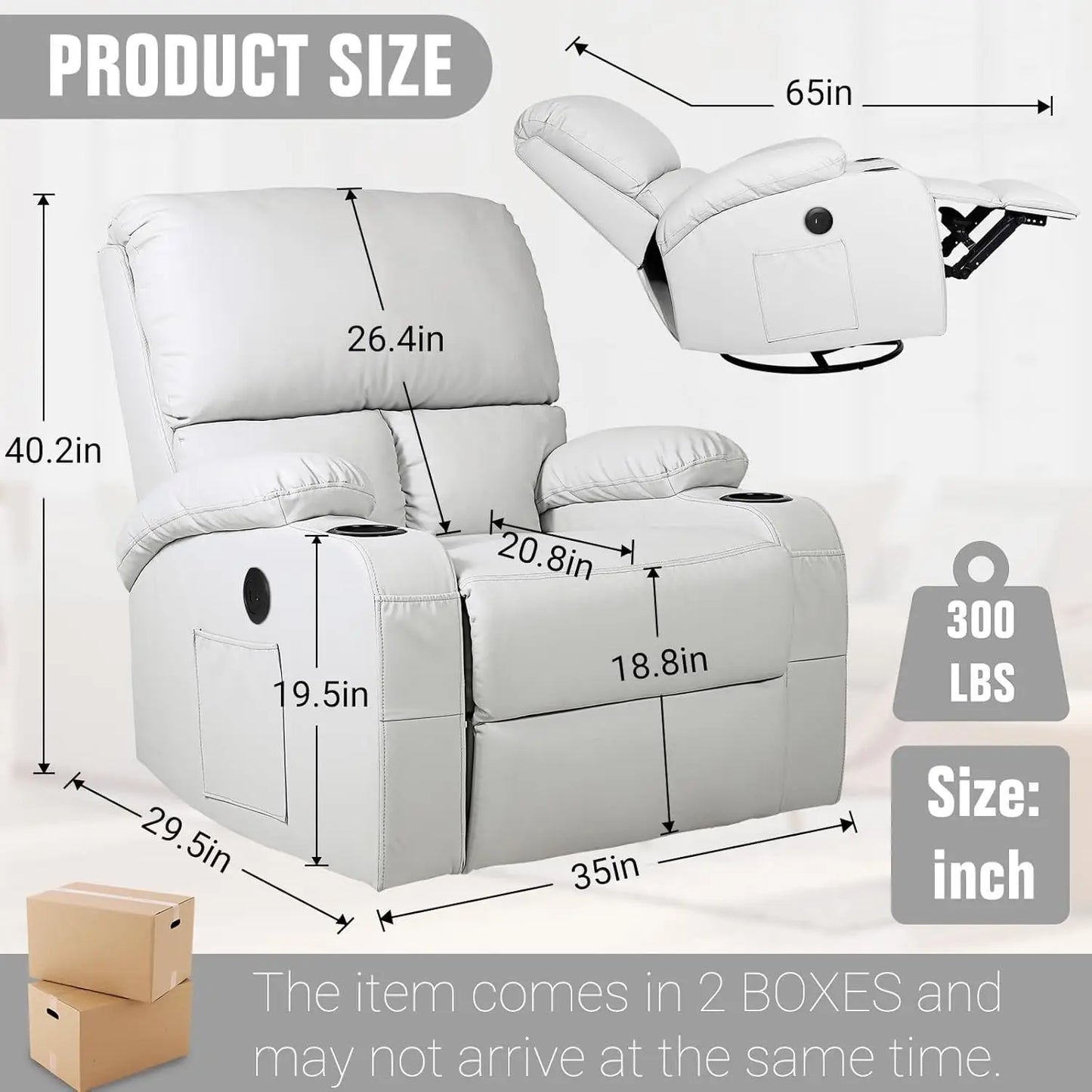 360° Swivel Rocking Recliner Chair with Massage, Heat, USB & Type-C Ports, Comfortable Lounge Seat, Customized