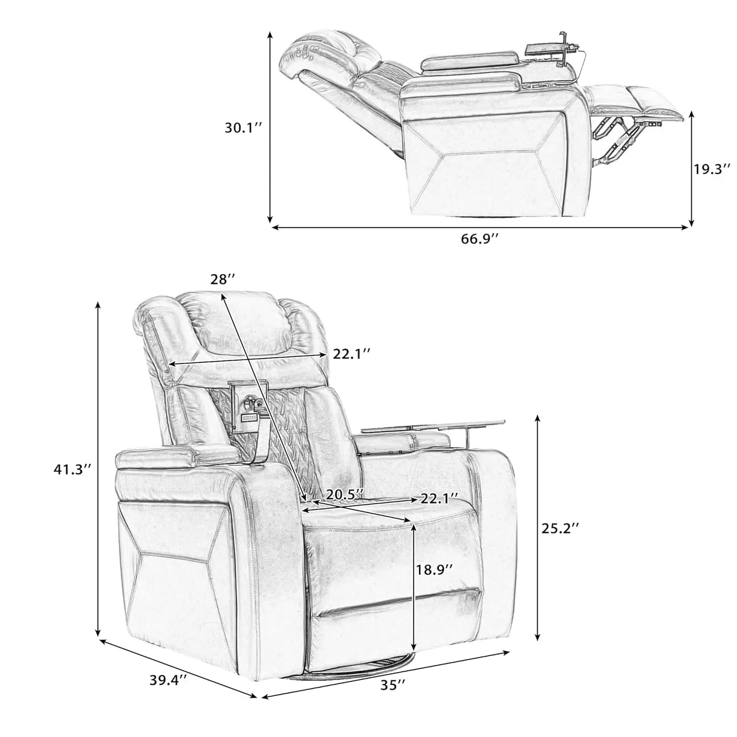 270 Degree Swivel PU Leather Power Recliner Individual Seat Home Theater Recliner with Comforable Backrest, Tray, Customized