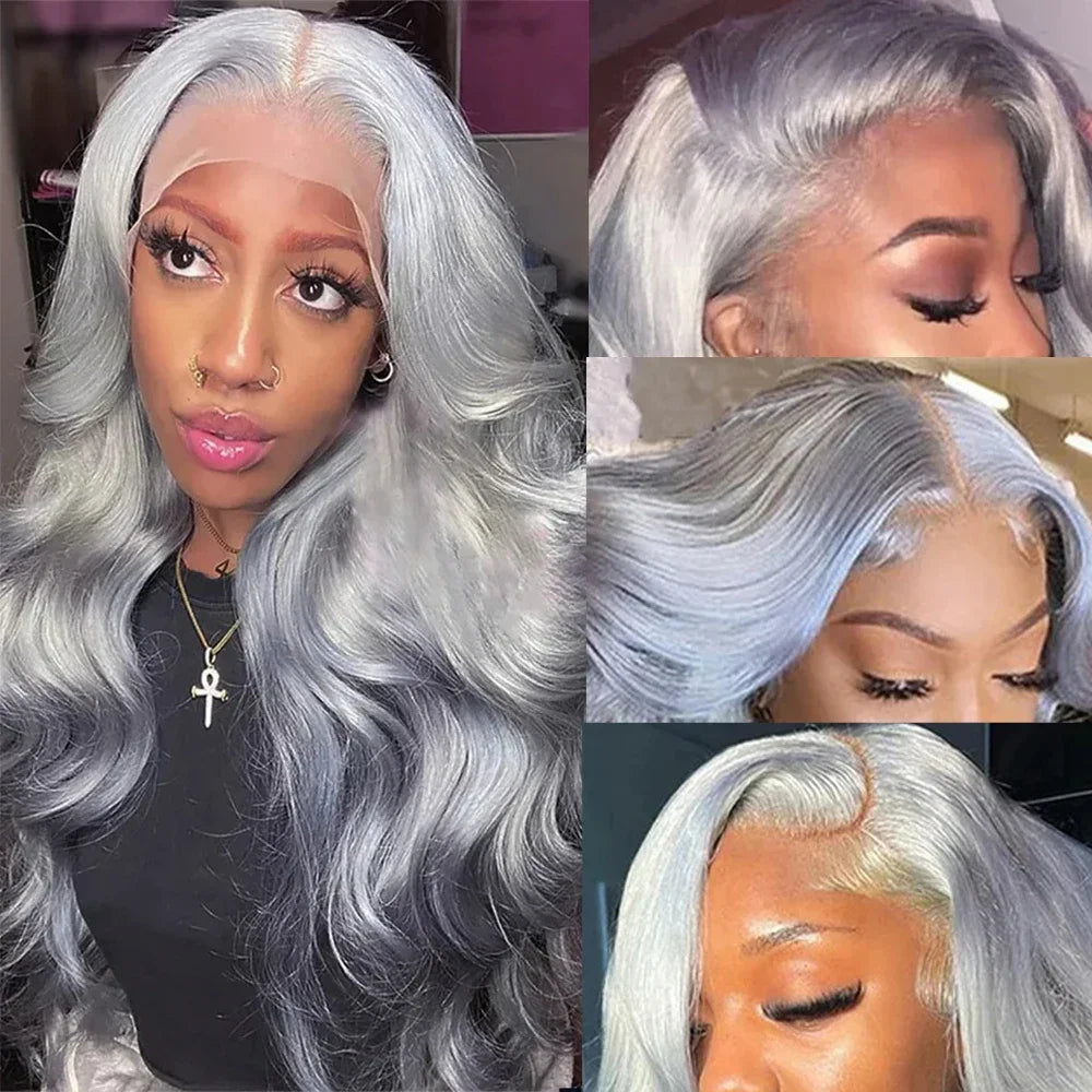 30 36 Inch Silver Grey Colored Body Wave 13x4 Lace Front Wigs Human Hair For Women Brazilian Pre Plucked 13x6 Lace Frontal Wigs