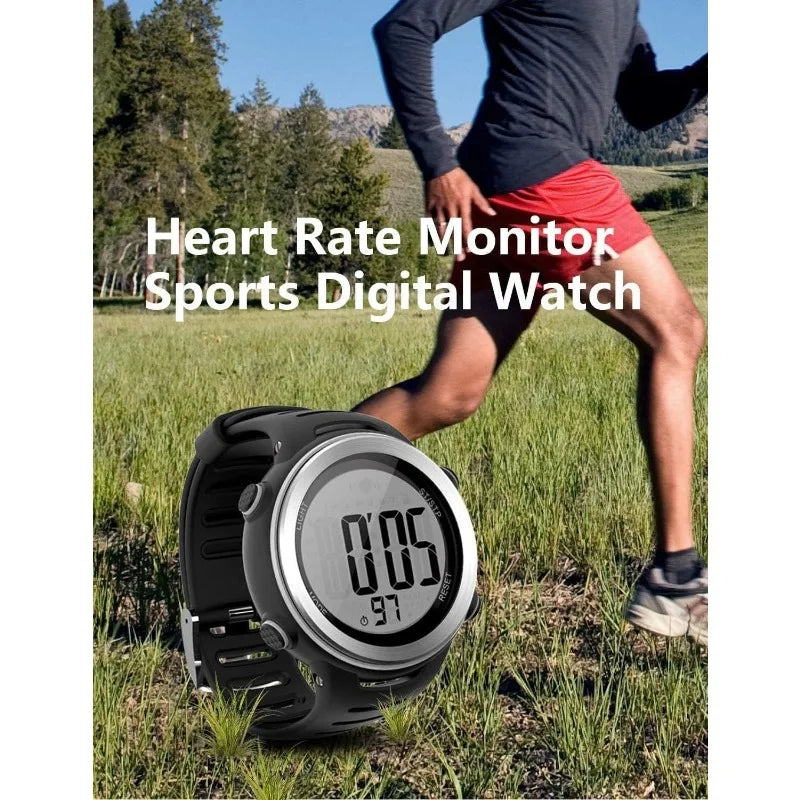 Heart Rate Monitor and Chest Strap, Exercise Heart Rate Monitor, Sports Watch with HRM, Waterproof, Stopwatch, Hourly Chime