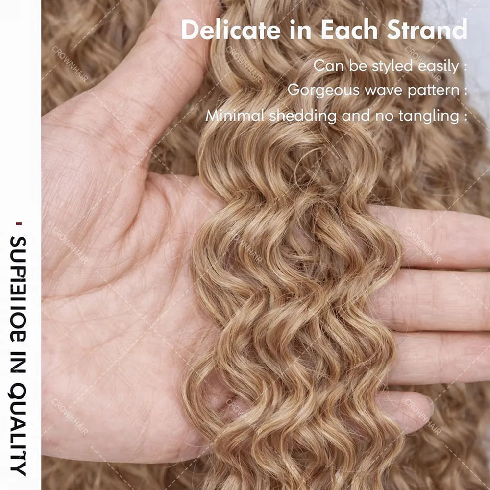 #27 Honey Blonde Feather Crochet Human Hair Knotless Deep Wave Extensions Lightweight Pre Separated Crochet Hair For Braiding