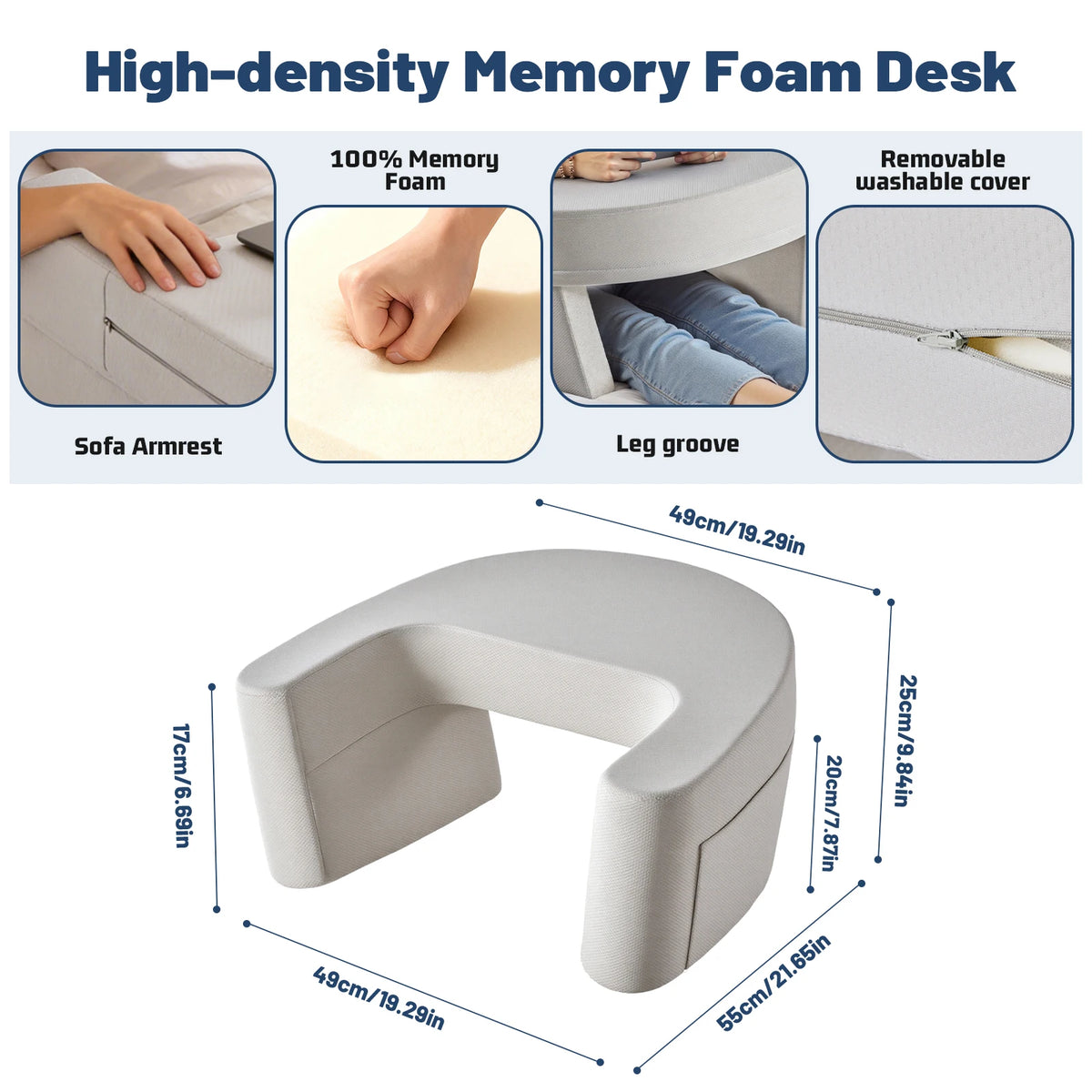 JHK Curved Reading Pillow With Memory Foam And Washable Cover