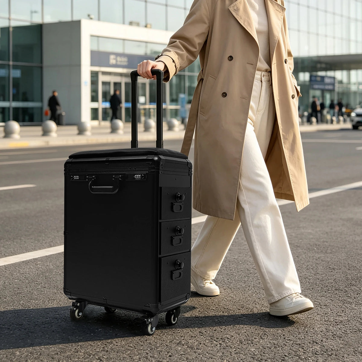 Rolling Makeup Case With Spinner Wheels, Combination Lock, Adjustable Handle