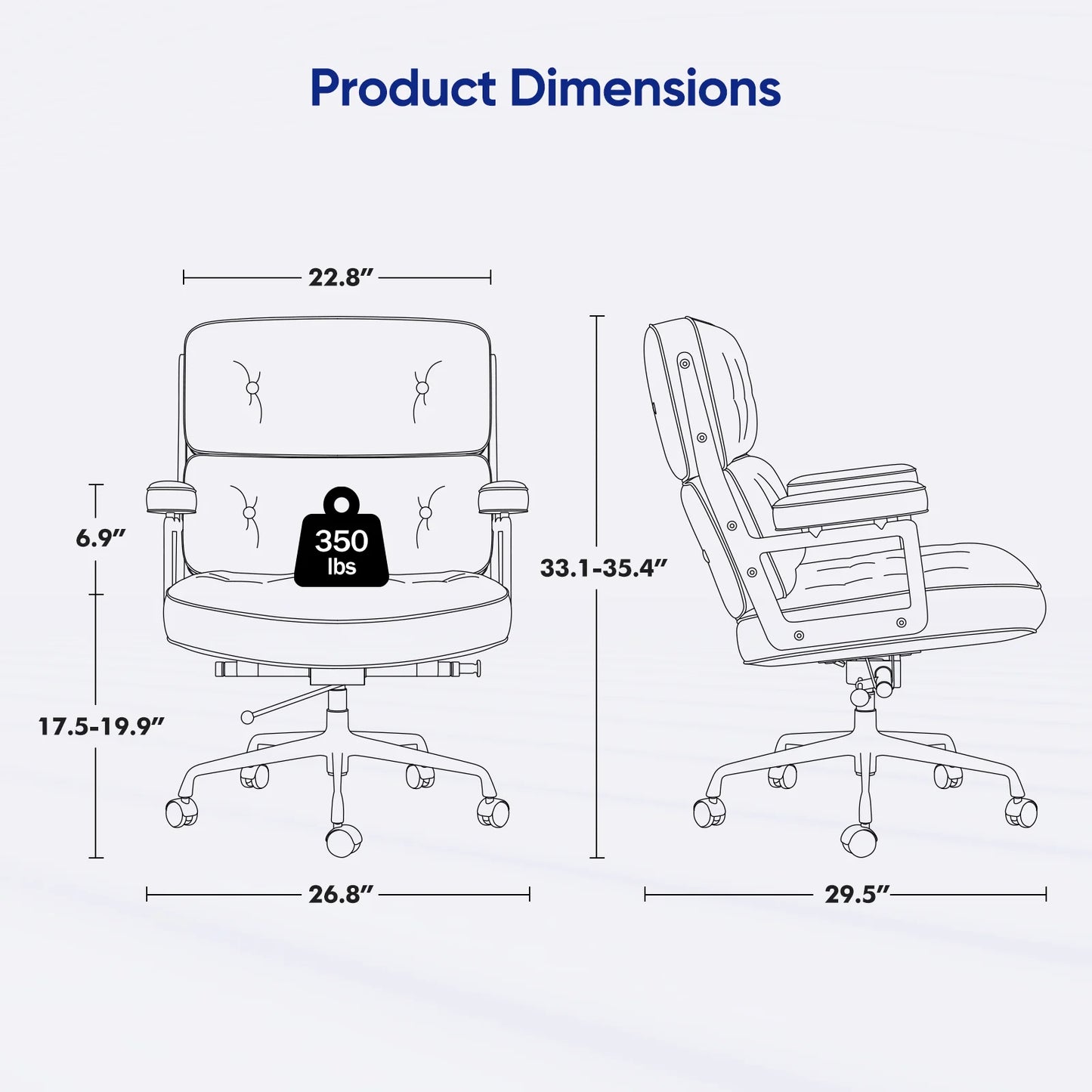 Ergonomic Office Chair Genuine Leather with Aluminum Arms and Wheels for Support Rolling Swivel Business Executive Office Chair