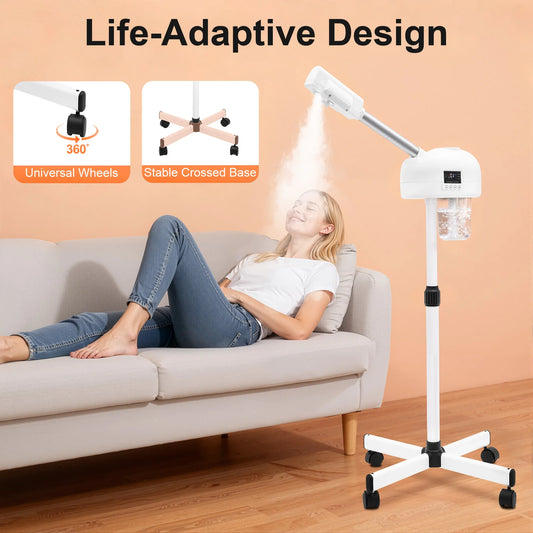 360° Adjustable Standing Facial Steamer,SPA Grade Ozone Steam Machine with PTC Heating - Deep Hydration & Pore Cleansing