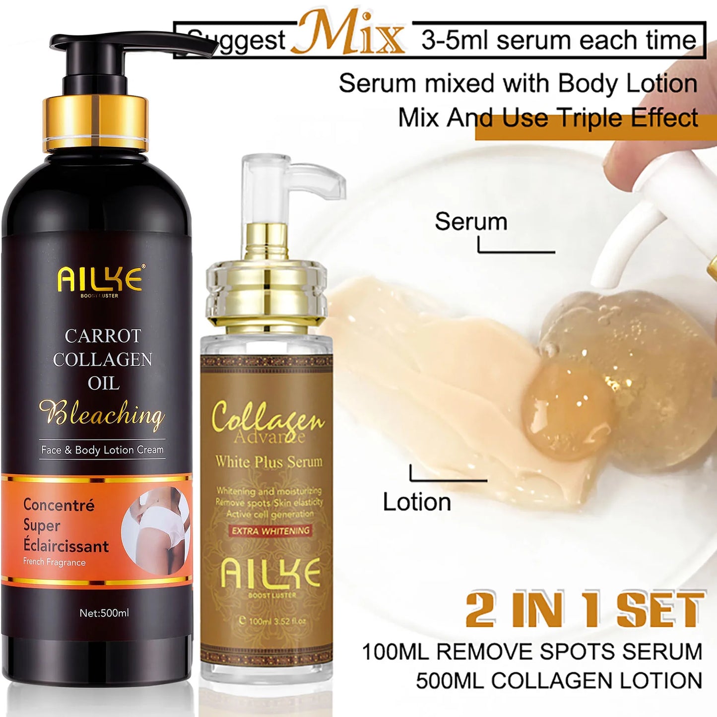 AILKE Collagen Beauty Skin Care, Anti Spots, Pigmentation, Lightening, Even Skin Tone, For Dark, Black, African and Caramel Skin