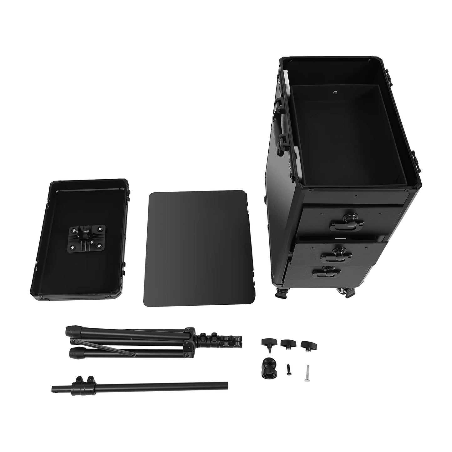 Rolling Cosmetic Case, Makeup Train Case, Tattoo Case, Metal Plate Tool Box with Adjustable Tripod, Nail Art Storage, High Capacity Organizer, PU Manganese Steel, Multi-drawer Workstation, Portable Salon Trolley for Hairstyli