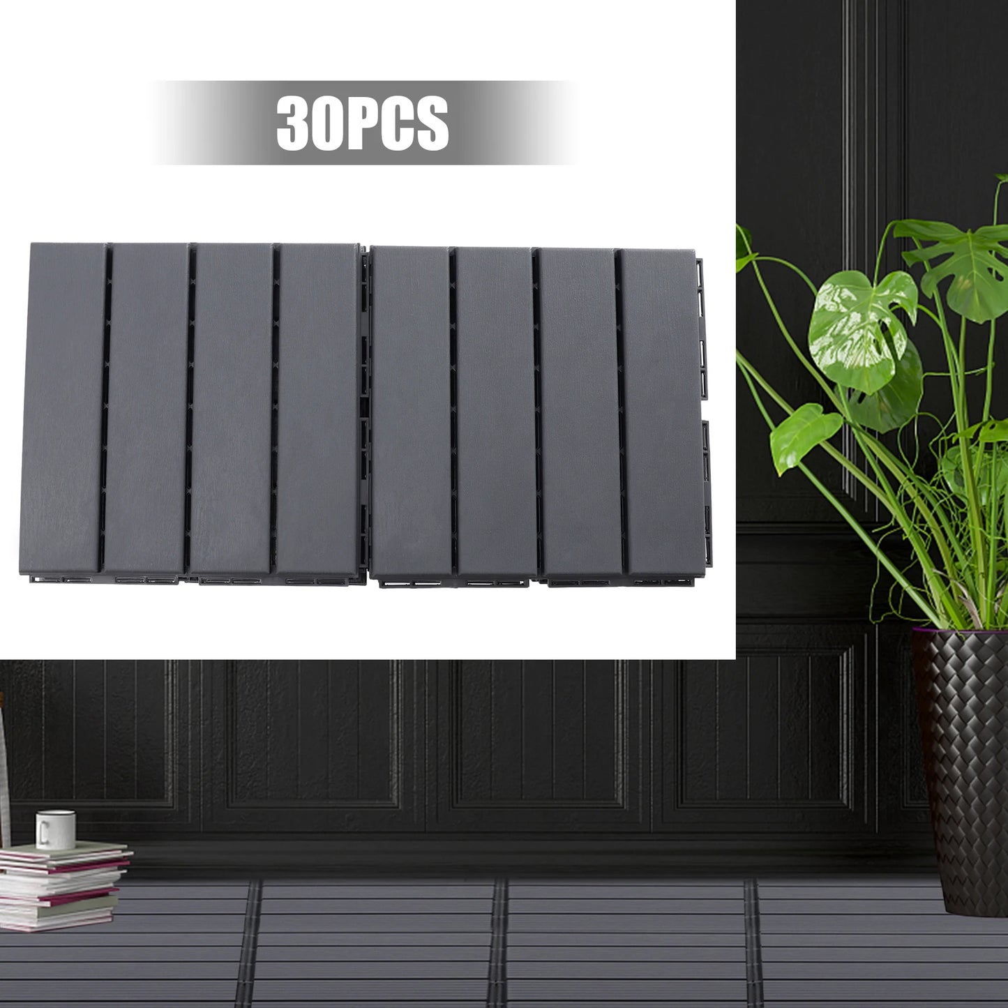 30 pcs 12x12 Plastic Interlocking Deck Tiles Outdoor All Weather Waterproof Interlocking Flooring Deck Tiles for Porch Poolside