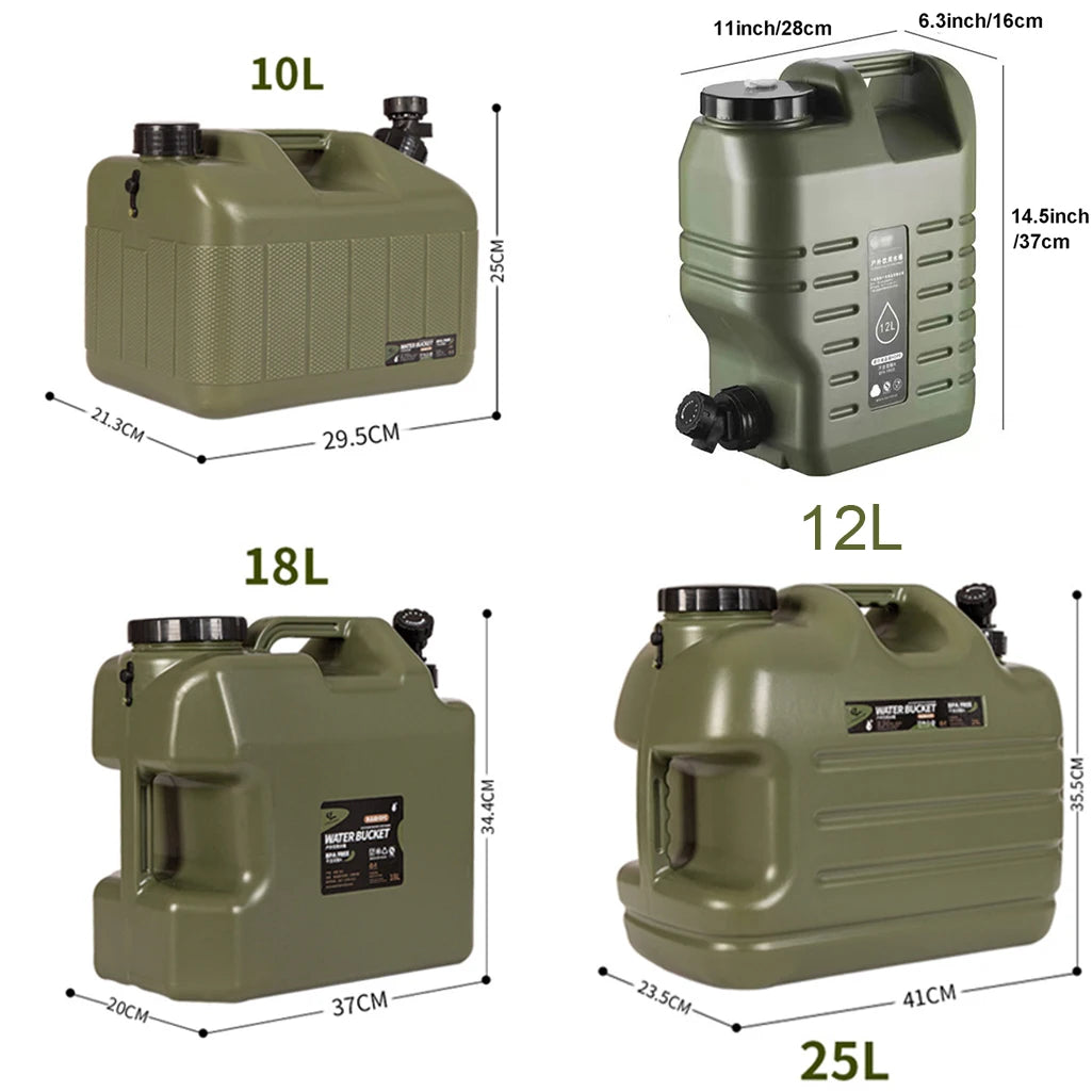Desert Fox 10L/12L/18L/25L Large Military Green Water Tank Carrier Container with Spigot for Camping Outdoors Hiking Accessories