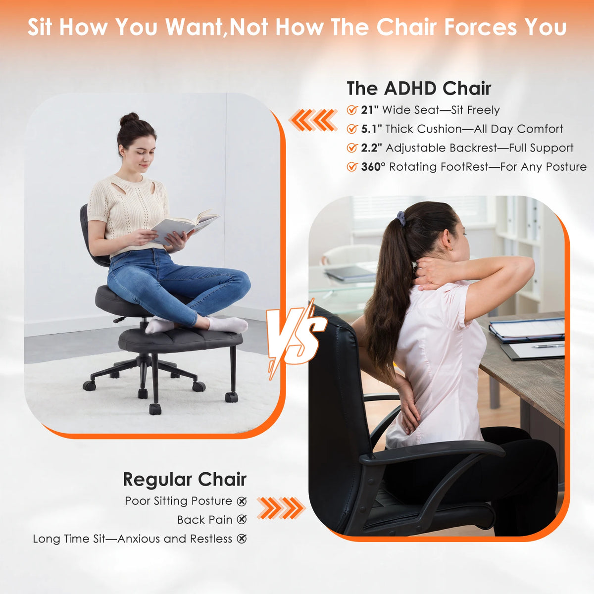 TCGBKAF Ergonomic Cross Legged Office Chair With Adjustable Footrest