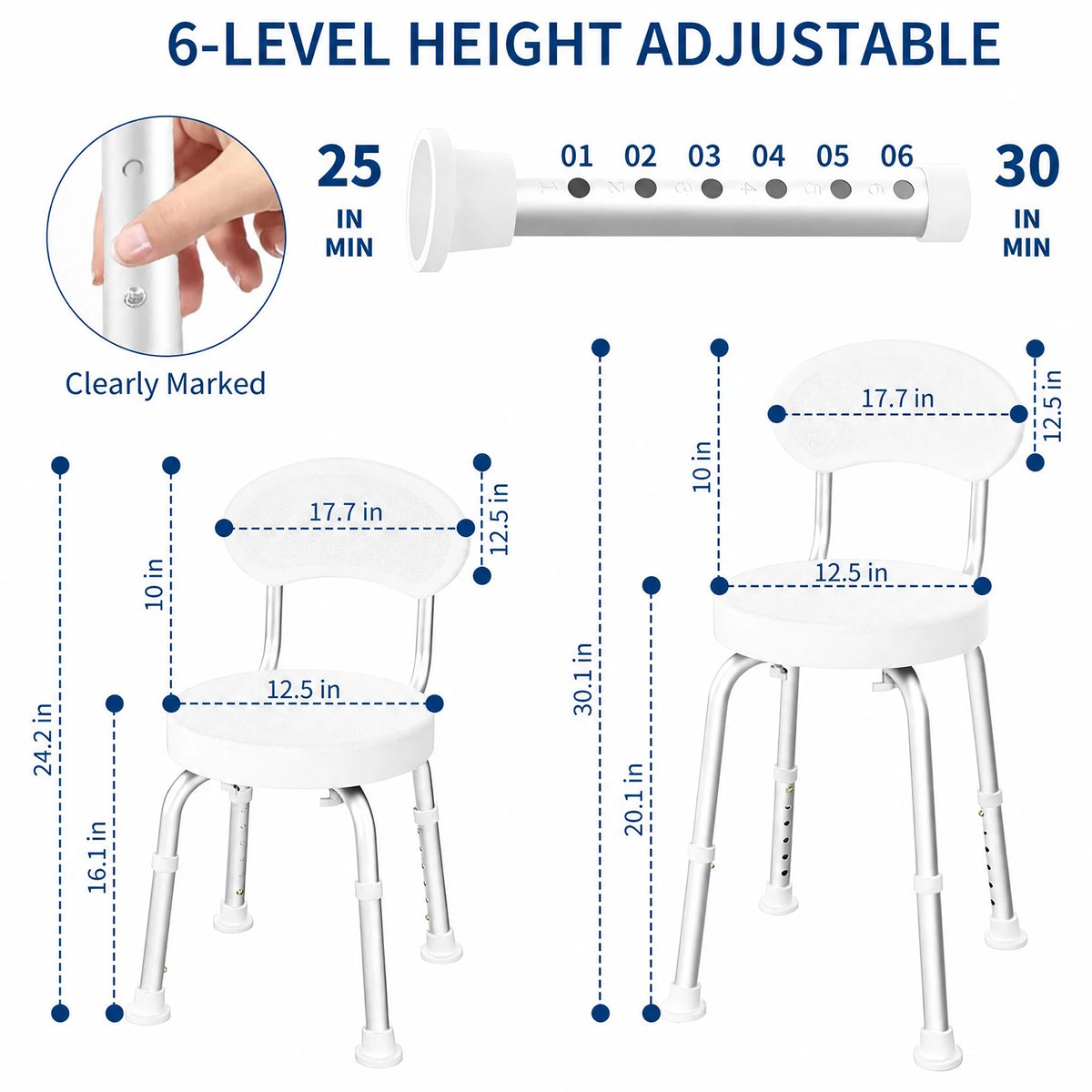 60° Swivel Shower Chair with Backrest – Non-Slip, Height Adjustable Bath Seat – Compact Support for Elderly, Seniors & Disabled – Supports 150kg