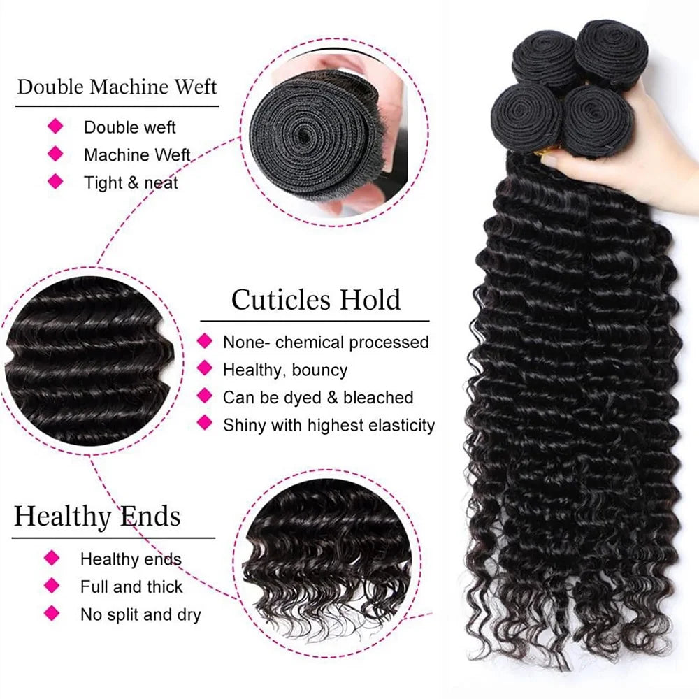 Deep Wave Human Hair Bundles 12A Brazlian Wearing Virgin Curly Raw Hair Extensions Bundles 100% Human Hair 2-5 Days Delivery