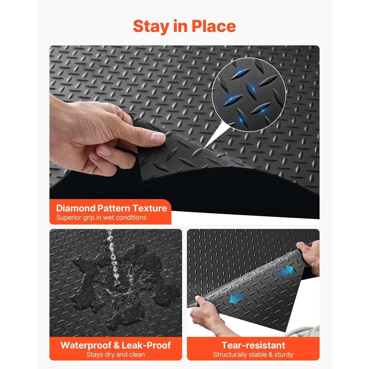 SucceBuy Garage Floor Roll 3 mm Thickened Rubber Diamond Plate Floor Protector Mat Non-Slip Wear-resist for Warehouse Gyms Black