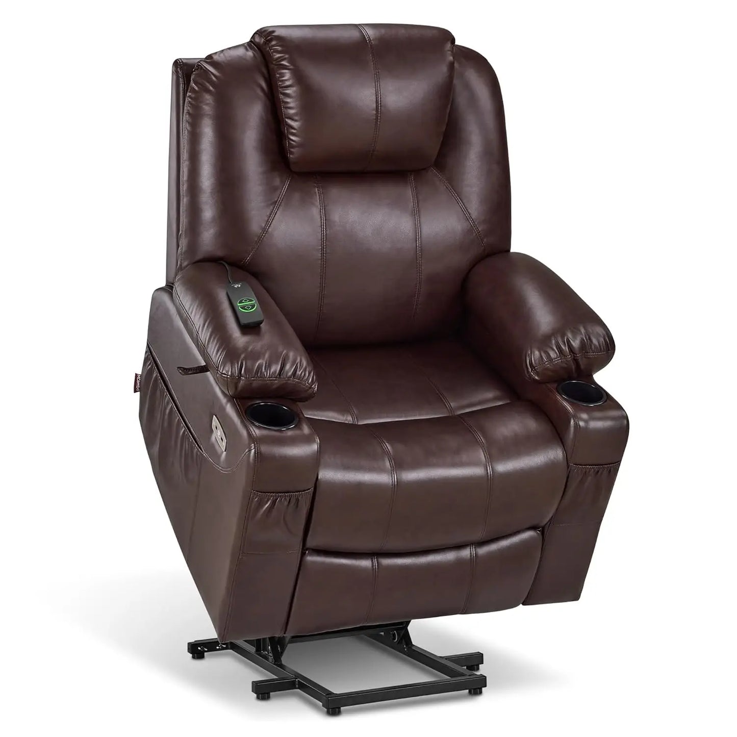Electric Power Lift Recliner Massage Heat 3 Positions 2 Pockets Cup Holder USB Faux Leather Medium, Custom